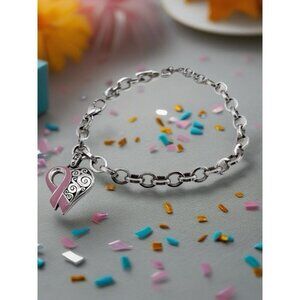 Brighton Power of Pink Ribbon Heart Retired Breast Cancer Bracelet